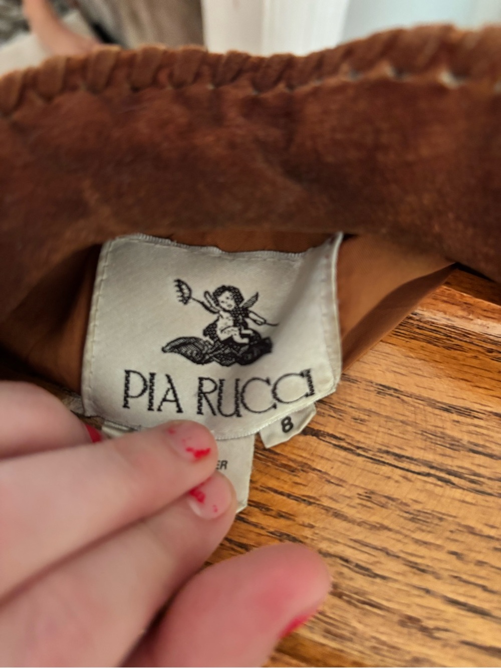 VTG Pia Rucci Brown Suede Leather Jacket With Polyester Lining Size 8 - Picture 6 of 16